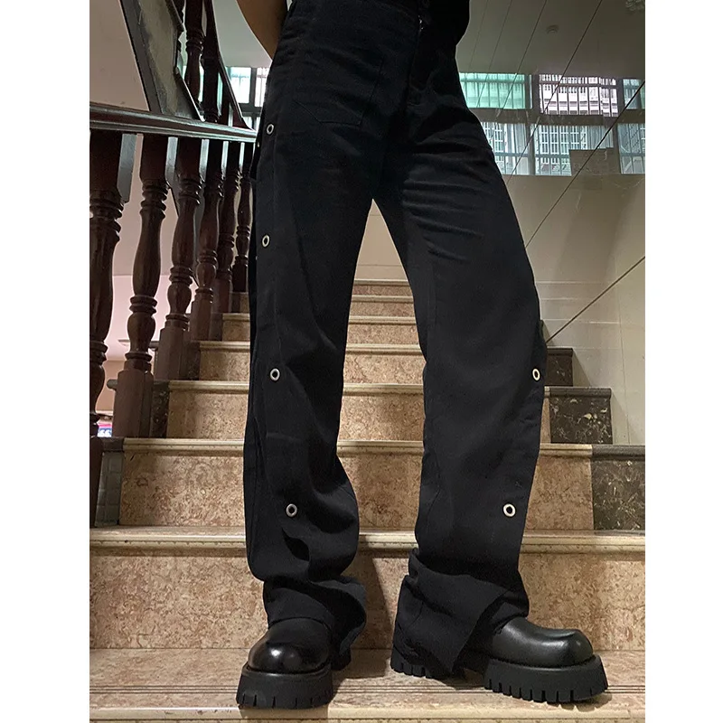 Firmranch New Deconstructionist Design Sense Rivet Straight Cargo Casual Pants For Men Women Long Drape Trousers All Season