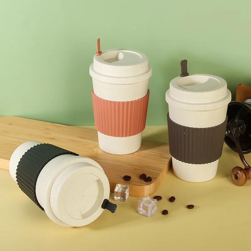 Taza de café creativa de 450ml, taza de paja de trigo para Cola y té de la leche, taza de oficina (caqui), superventas, 1 ud.