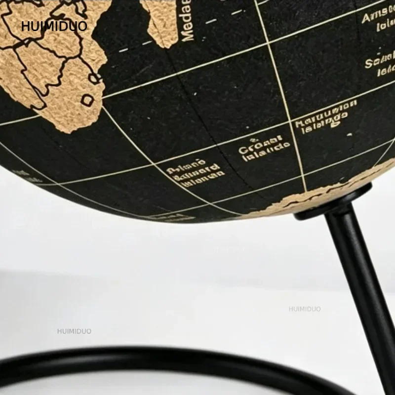 Vintage Globe Figurines Handmade Cork Surface Metal Stand Rotatable Figurines Nordic Desktop Ornament Home Decoration Crafts