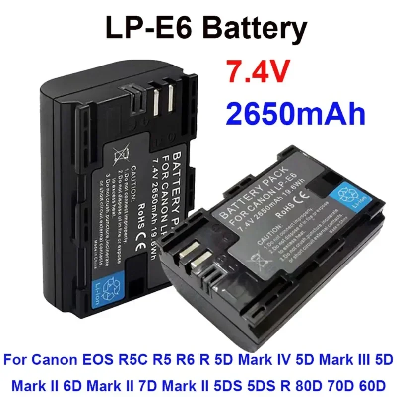 

LP-E6 LP-E6N E6 Battery for Canon EOS R5 R6 90D 60D 70D 80D 5D II 5D III 5D IV 5Ds 6D 6D II 7D 7D Mark II Camera Battery