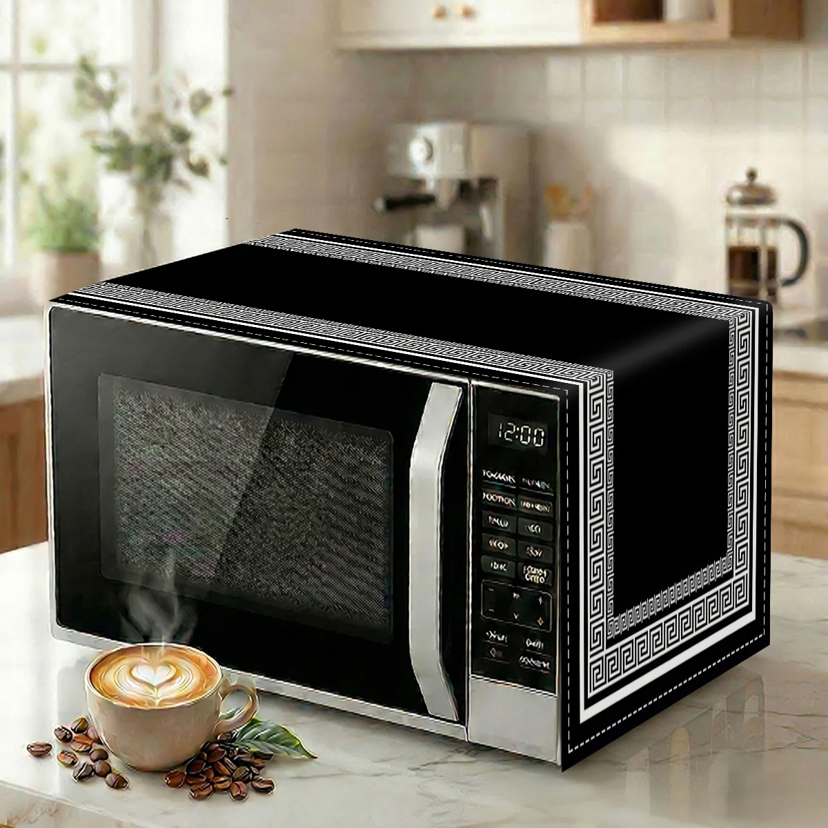 35*85cm Black White Microwave Cover Vintage Polyester Dust Covers Household Print Surface Appliances Oilproof Home Kitchen Decor