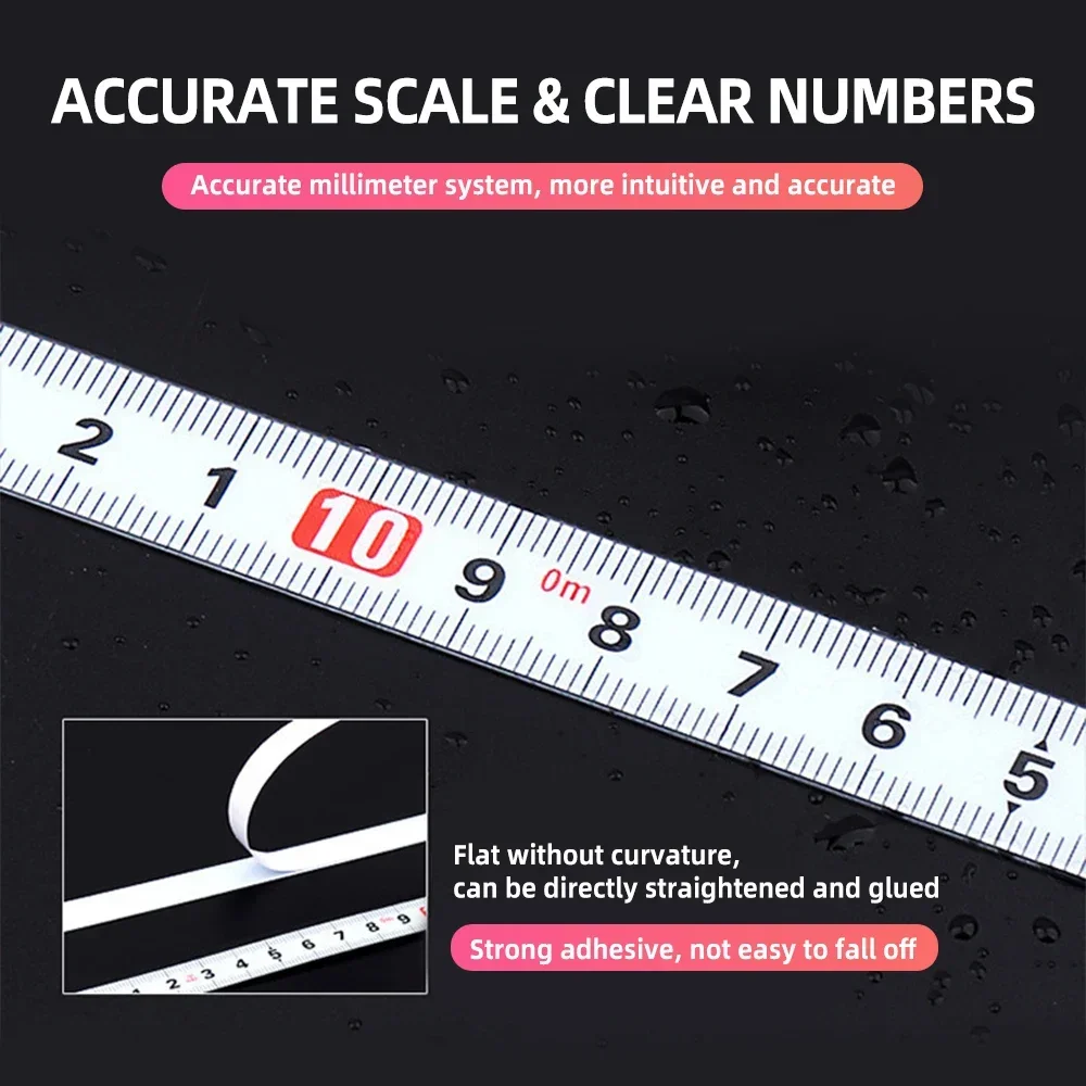 1/2/3mm Stainless Steel Adhesive Scale 13mm Wide Self-adhesive Tape Ruler Strips Flat Ruler Self Adhesive Tape Ruler