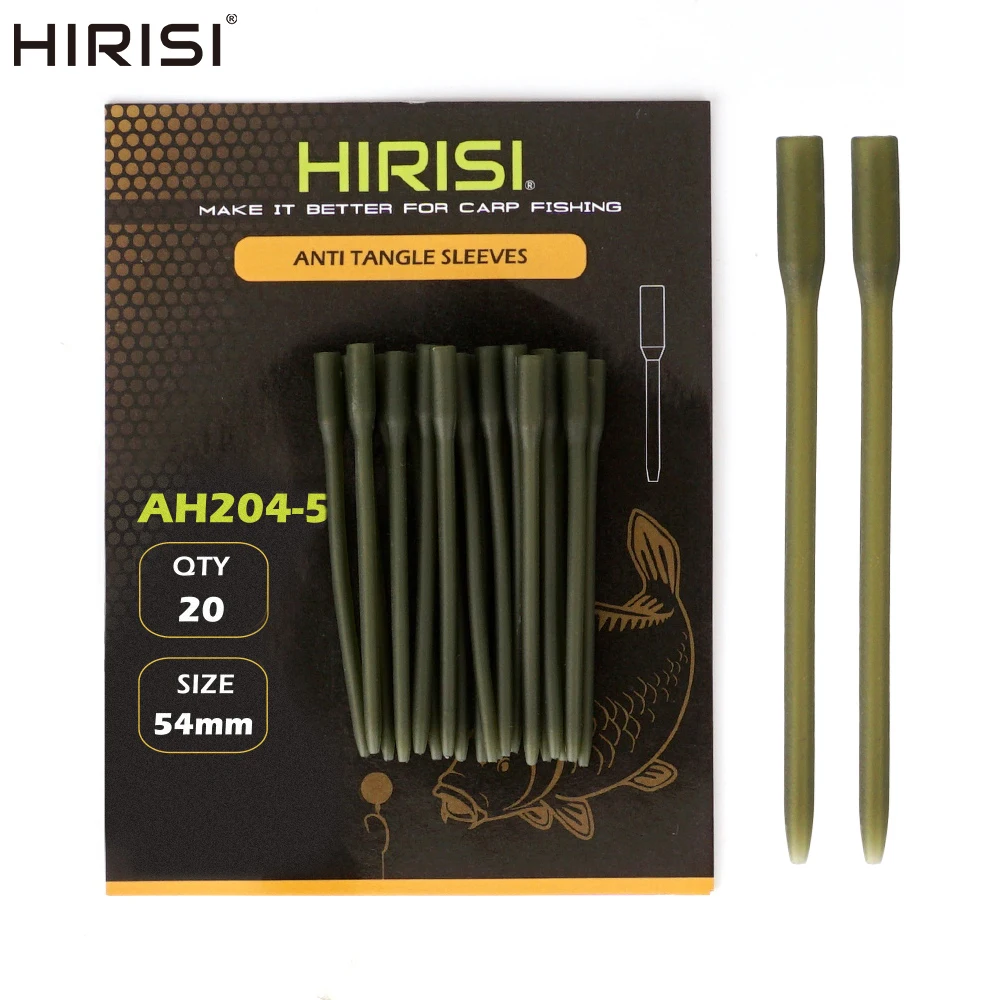 Hirisi AH204 20 Peças Mangas Anti-Emaranhamento para Pesca de Carpa 54mm, Mangas de Borracha Verde para Linha de Anzol, para Ronnie Rig e Equipamento Terminal de Carpa