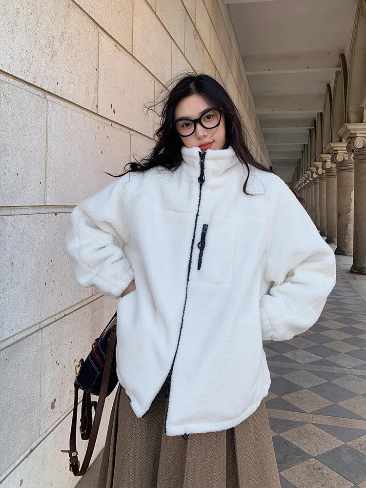 

Куртка NIDEBLA из овечьей шерсти на молнии, уличная, свободного кроя, теплая, с вышивкой логотипа BA, осенне-зимняя верхняя одежда, длинное пальто