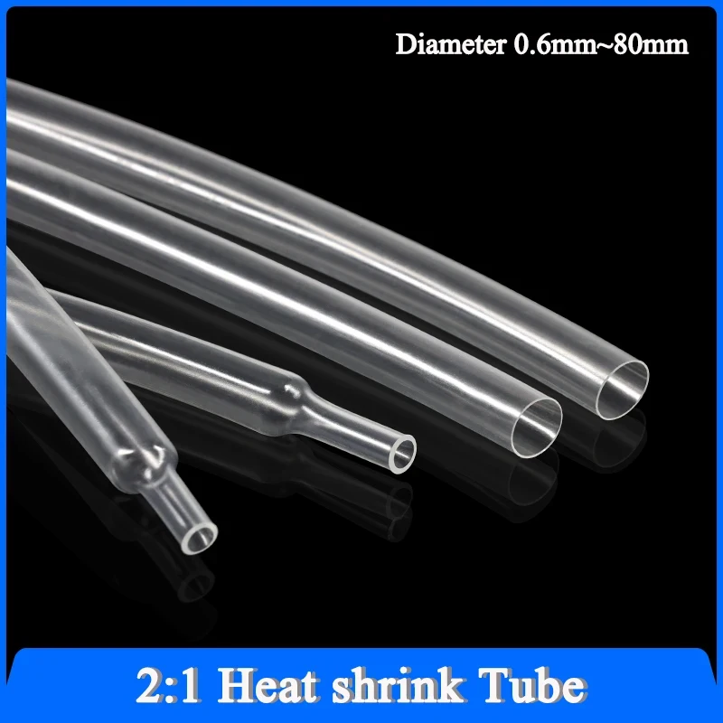 1~10m Heat Shrink Heatshrink Tube Transparent 2:1 Diameter 0.6mm ~ 80mm Tubing Sleeving DIY Wrap Wire Repair Cable Protecctor