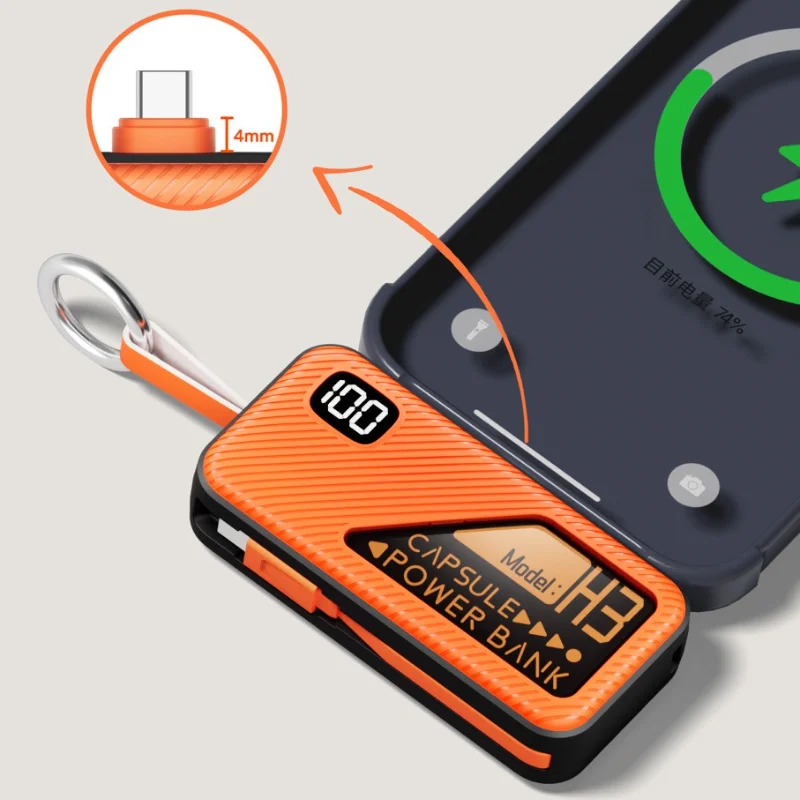 2025 Keychain Digital Display Portable Power Bank Comes with Cable Fast Charging Battery Charger Cases for iPhone Samsung Xiaomi