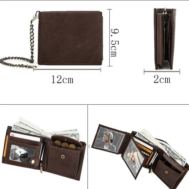 New Fashionable British Style Crazy Horse Cowhide Anti Theft Brush Multi Card Men's Leather Wallet Coin Purse Holder Men Wallets