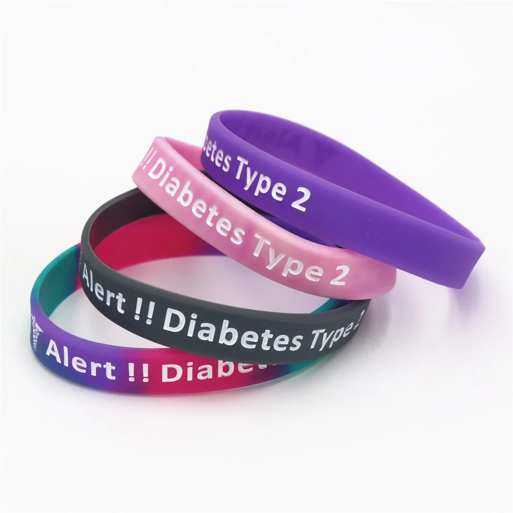 1PC Medical Alert !!  Diabetes Type 2 Silicone Wristband Armband Patient Diabetic Engraved Letters Bracelets Bangles Gifts SH138