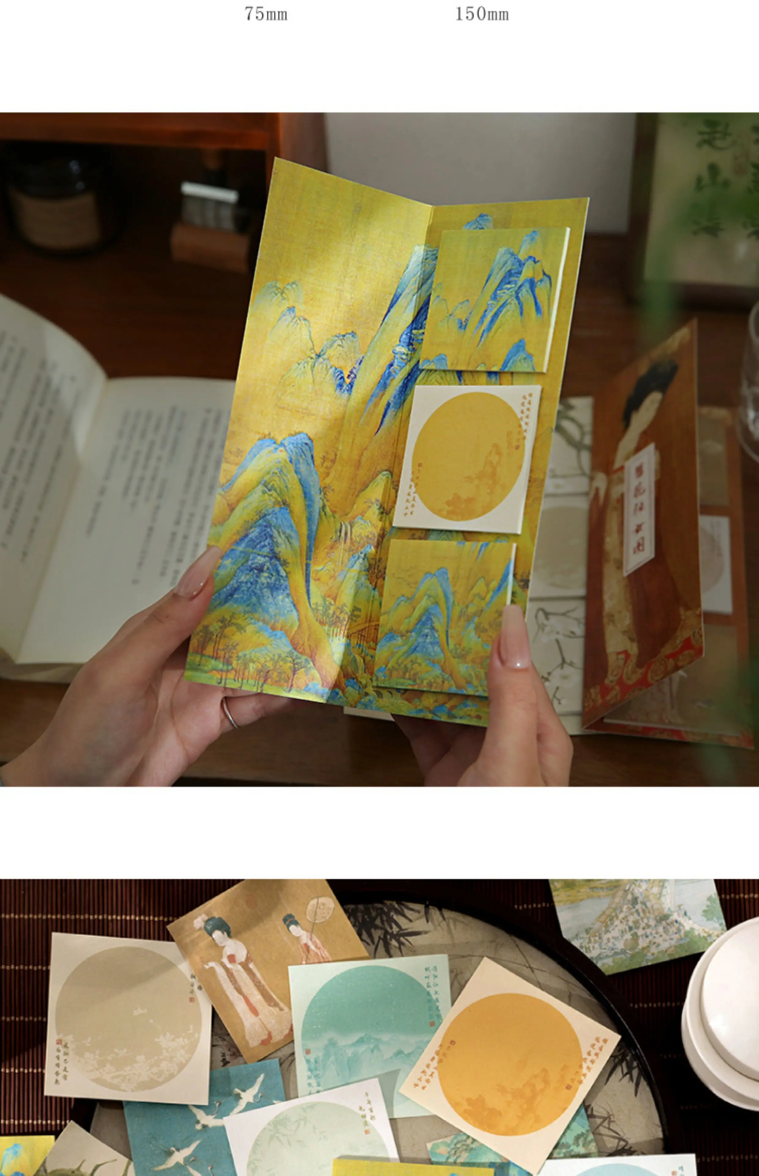 Schöne Haftnotizen im chinesischen Stil mit hohem ästhetischem Wert, antike Kalligrafie-Materialien für Lesenotizen von Schülern, wiederverwendbare Haftnotizen. – Detail 3