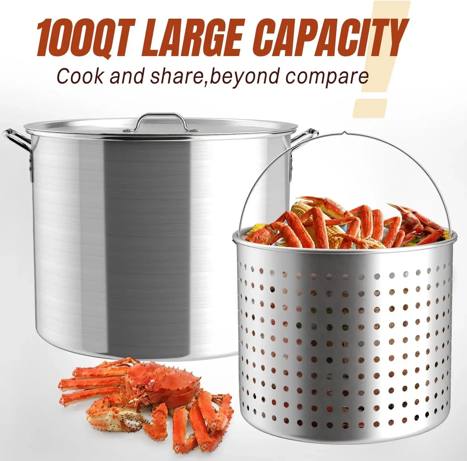 100QT Crawfish Boiler with Basket, 110,000 BTU Propane Jet Burner | Seafood Boil Pot with 20PSIG Regulator, Waterproof Cover