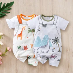 Summer Baby Jumpsuit Cute Cartoon Dinosaur Comfortable Round Neck Short Sleeved Baby Crawling Jacket