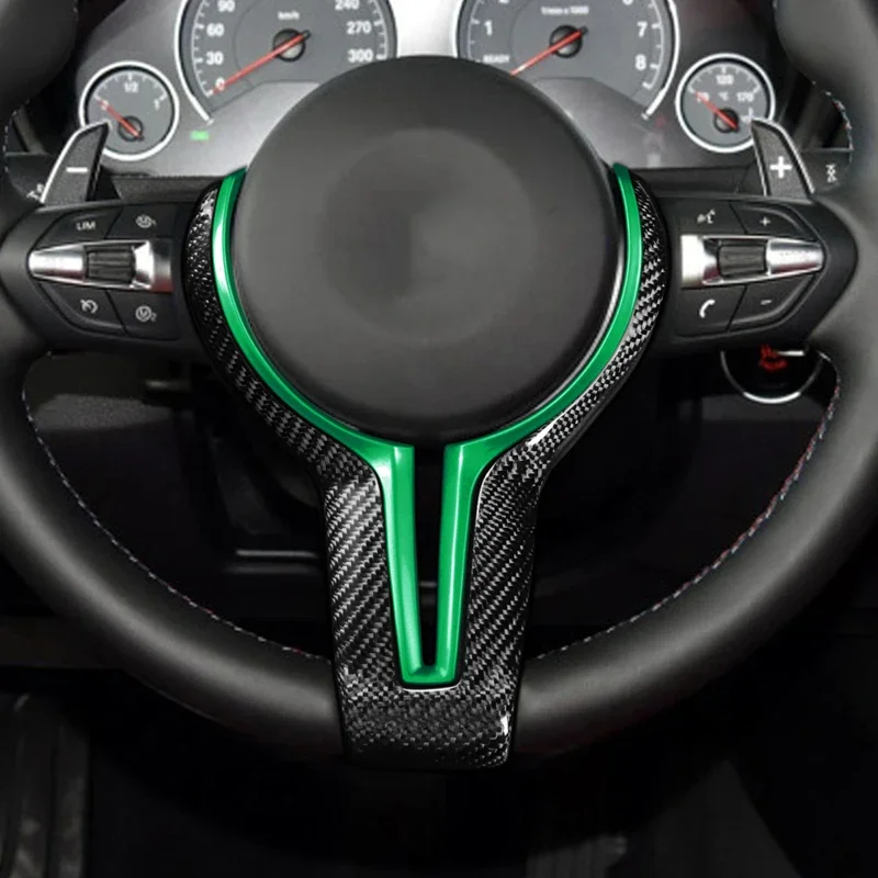 Green Carbon fiber Steering wheel decorative cover For BMW M2 F87 F80 M3 F82 M4 F10 M5 F06 F12 F13 M6 F85 X5M