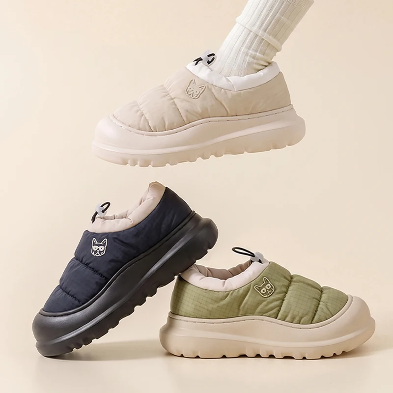 Winterliche, wasserdichte Plattform-Baumwollschuhe für Damen, rutschfeste Outdoor-Schuhe mit Absatz, warme Plüsch-Hausschuhe, runde Zehen, dicke Sohle, Schneestiefel. – Detail 9