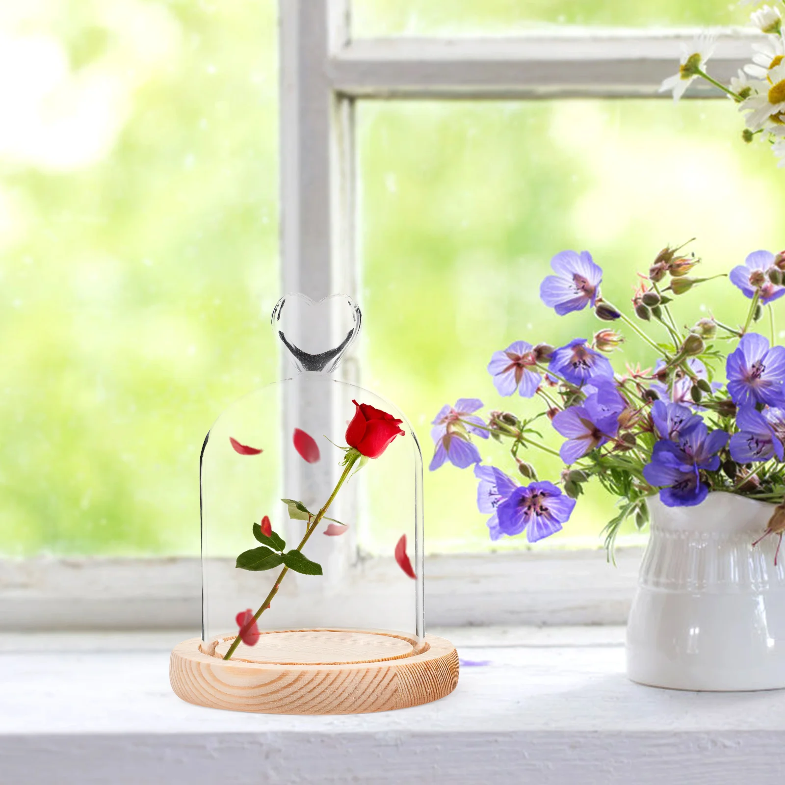

Dried Flower Display Dome Transparent Flower Dome Cover Diy Craft Glass Cover Wood Base Antislid Bottom Valentine'S Day Gift