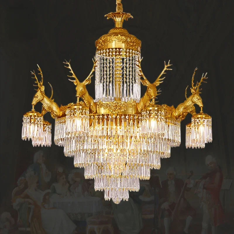 6 Lights Deer Vintage Brass Ceiling Crystal Lamp Chandelier With Crystals Chandeliers Ceiling Luxury