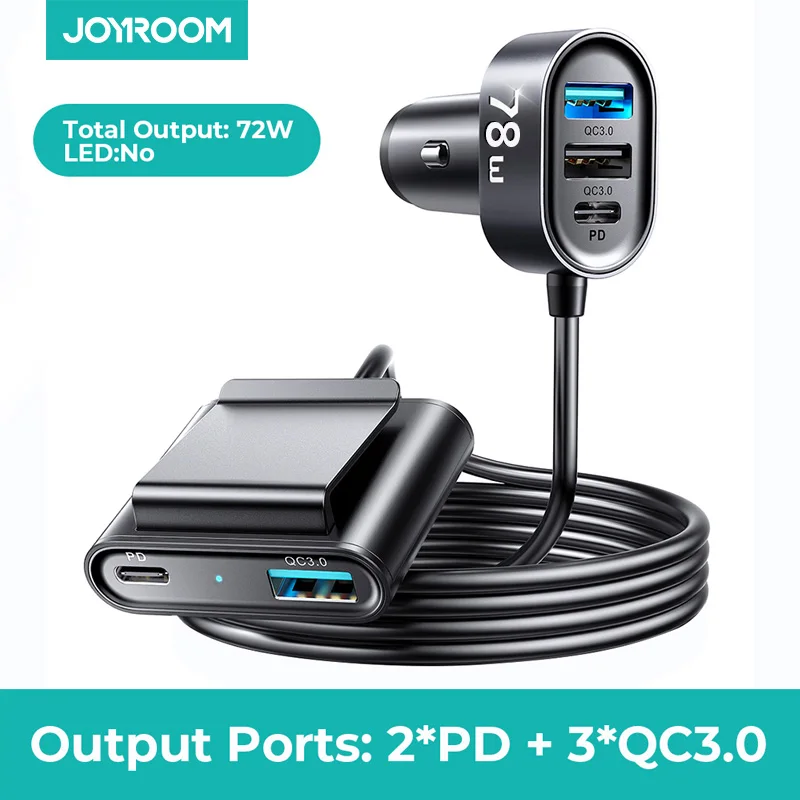 

Автомобильное зарядное устройство Joyroom 78 Вт с 5 портами, быстрая зарядка USB C, автомобильное зарядное устройство PD 3,0 QC 4,0 3,0 PPS Type C, автомобильное зарядное устройство, адаптер для автомобиля