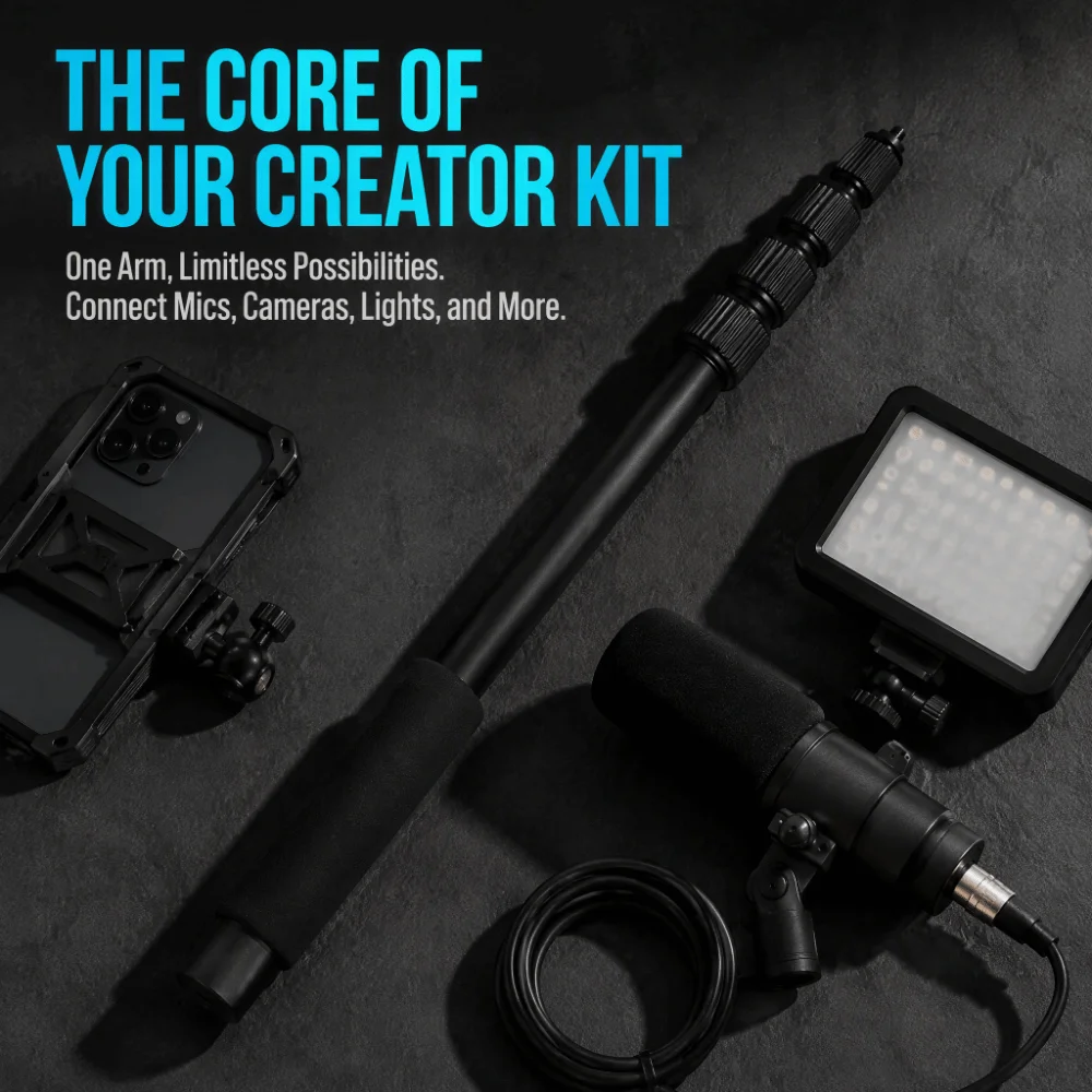 1pc Portable 1/4 Inch Screw Mic Boom Arm Locking System Aluminum Alloy Microphone Boom Pole Handheld Mic Boom Pole For Interview