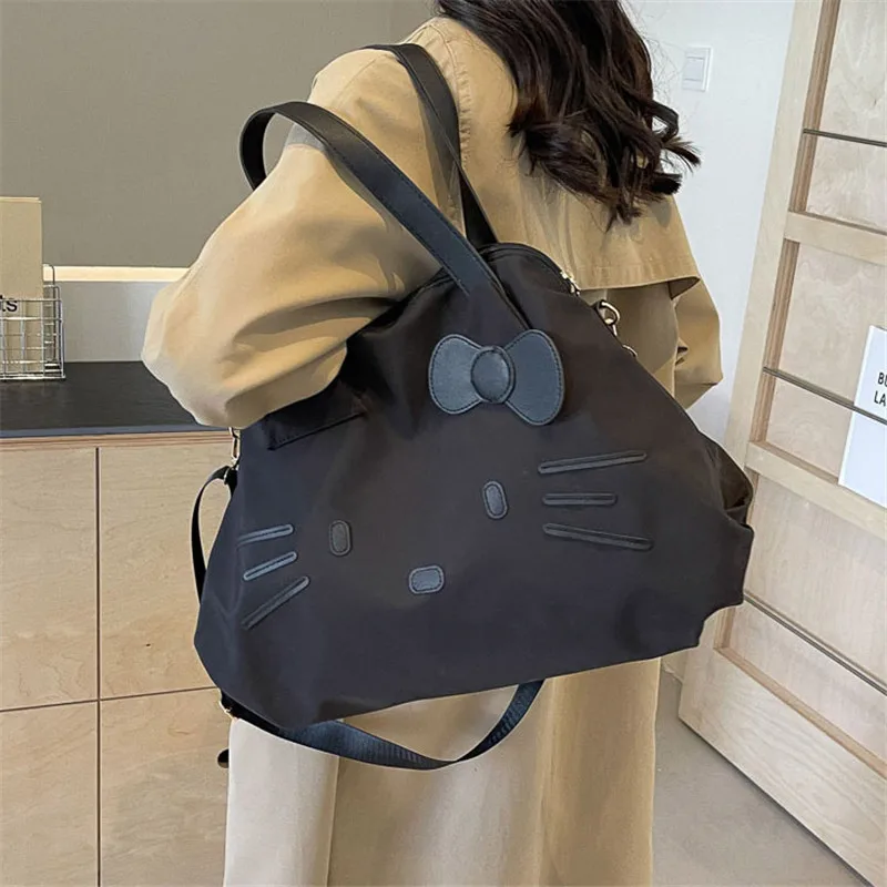 

Sanrio Shoulder Bags Hello Kitty Kawaii Yk2 Black Backpack Large Capacity Folding Travel Portable Multifunctional Luggage Bags