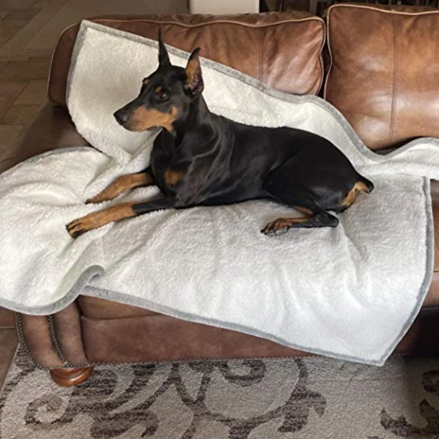 Waterproof Dog Blanket Soft Sherpa and Microfiber Pet Throw Durable Couch Bed or Crate Protector for Dogs Machine Washable Pet