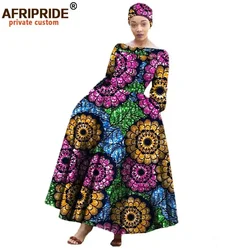 AFRIPRIDE-Robe longue africaine pour femmes, manches longues, longueur rinçage, robe de soirée, grande taille avec une petite écharpe de sauna, A722559