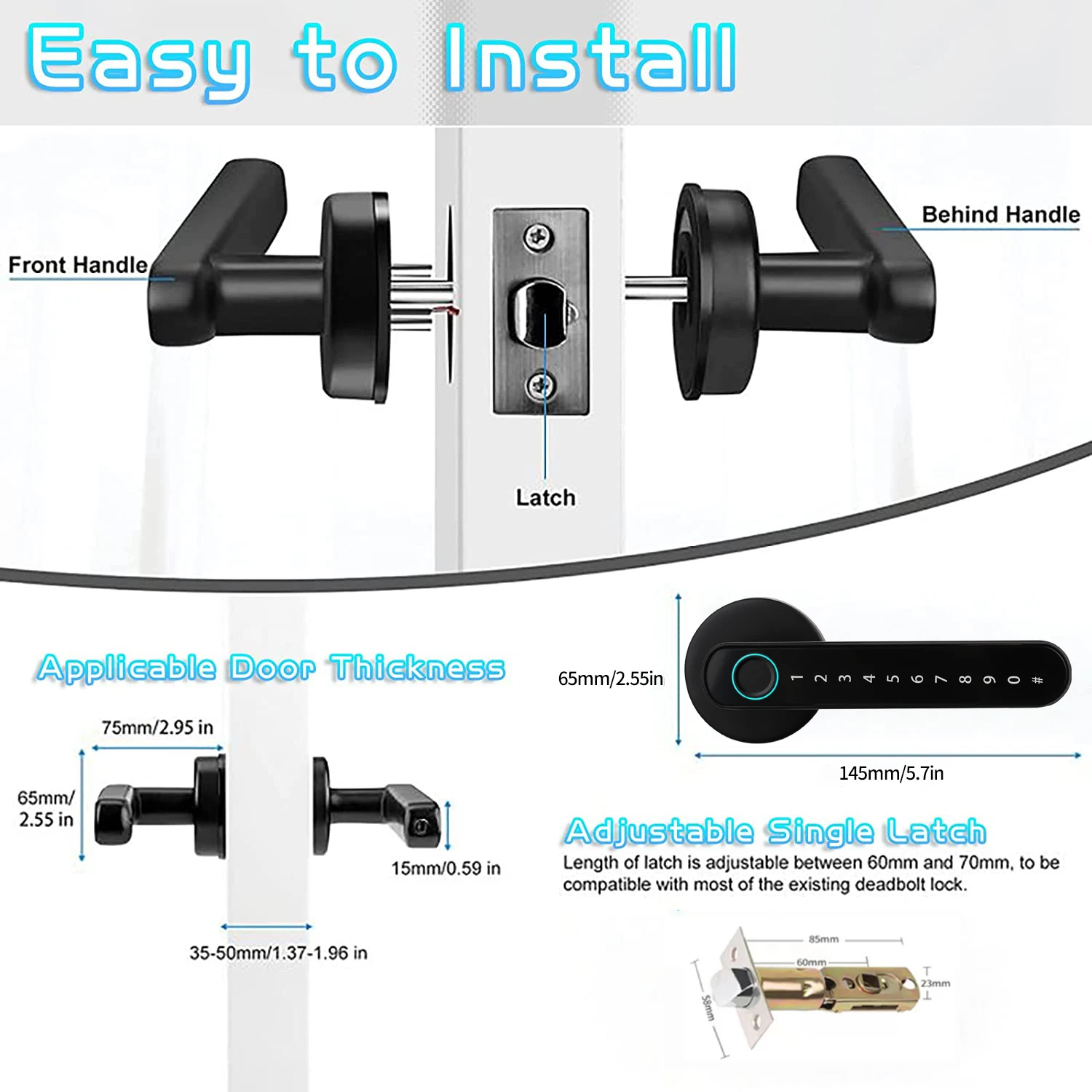 Serrure de porte intelligente à empreinte digitale Tuya, Wi-Fi, mot de passe, serrure électrique sans clé, poignée d\'ouverture à distance, Kingku