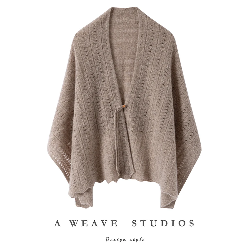 Элегантный женский шарф в китайском стиле, шаль из 100% кашемира, осень-зима, теплое пончо, универсальные накидки, солнцезащитный плащ, ажурный вязаный плащ