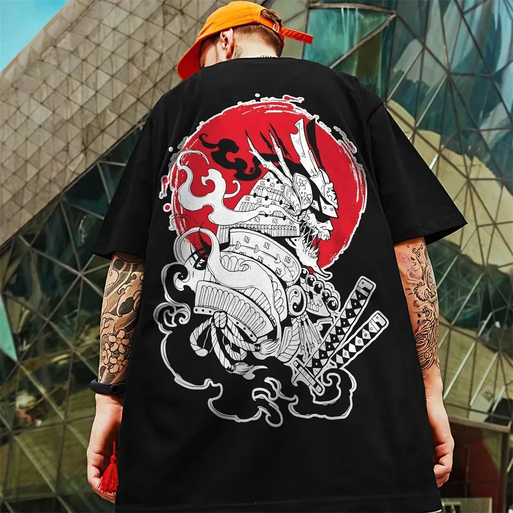 Man Clothes Oversized Loose Tees Hip-Hop Tops New Men's T-Shirt Bushido Print Short Sleeve T-Shirt For Men Retro Street Trend