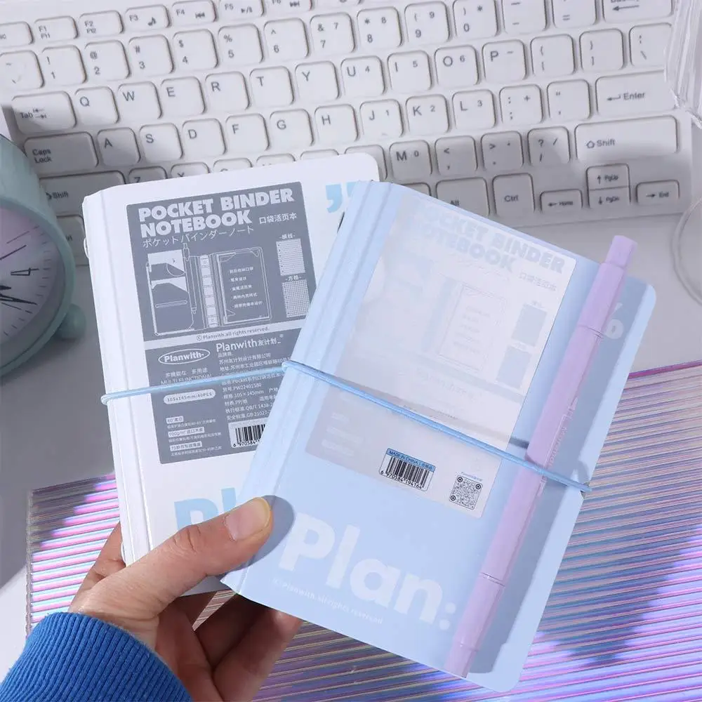 Practical 44 Sheets Mini Pocket Notebook 6 Ring Loose Leaf Mini Portable Handbook White Blue Waterproof Cover Diary Book Office