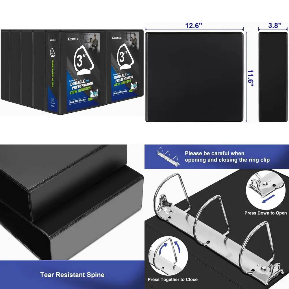 

3 Inch D-Ring Binders, Heavy Duty, Holds 725 Sheets, 10 Pack, Letter Size, Black, Multipurpose Office Supplies