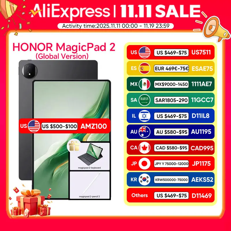 Global Version Honor Tablet MagicPad 2 12.3 inch 3K OLED 144Hz Display Snapdragon 8s Gen 3 Processor 10050mAh Battery 66W Wired