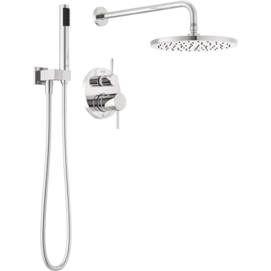 

Modern 14 Series Round Rain Shower System Faucet Set Rainfall Chrome Shower Head and Handle Set Valve Trim Kit 10 Inch Chrome 3