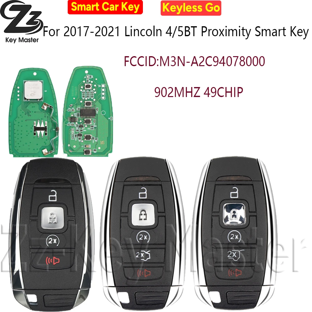 

Zz 902MHz 49Chip M3N-A2C94078000/780 For Lincoln 2018-2021 Smart Remote Car Key Fob 164-R8154 164-R8155 164-R8226