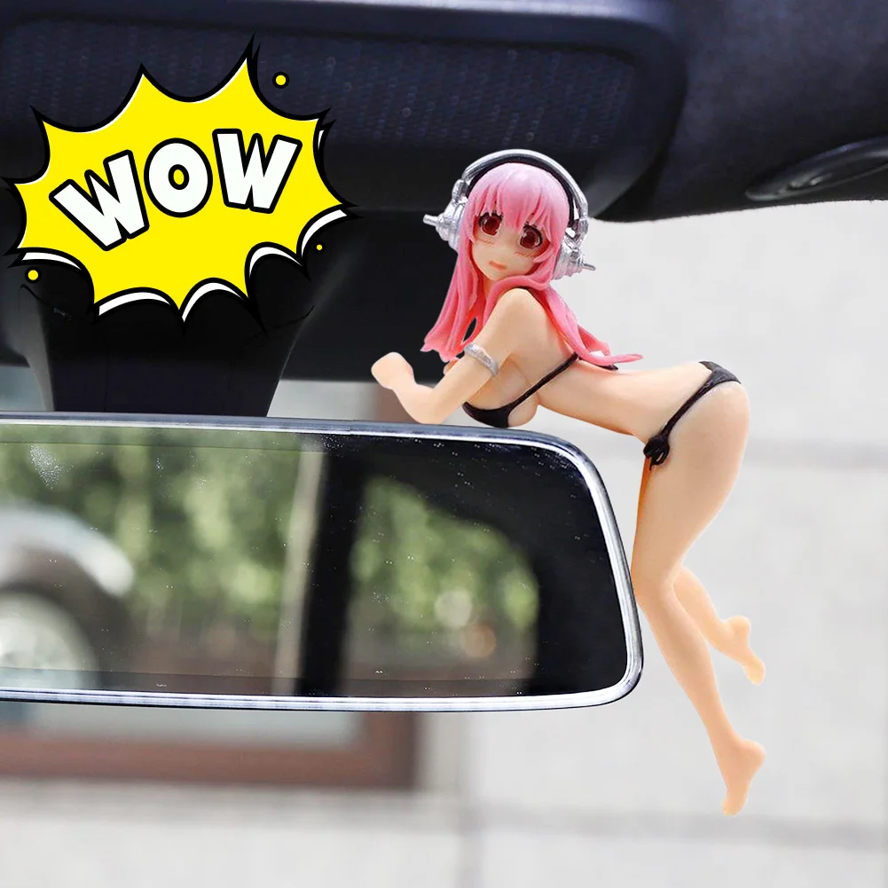 Cartoon Car Phone Holder Bikini Beach Girl Rearview Mirror Sexy Ornament Car Dashboard Decoration Anime Car Accessories Interior