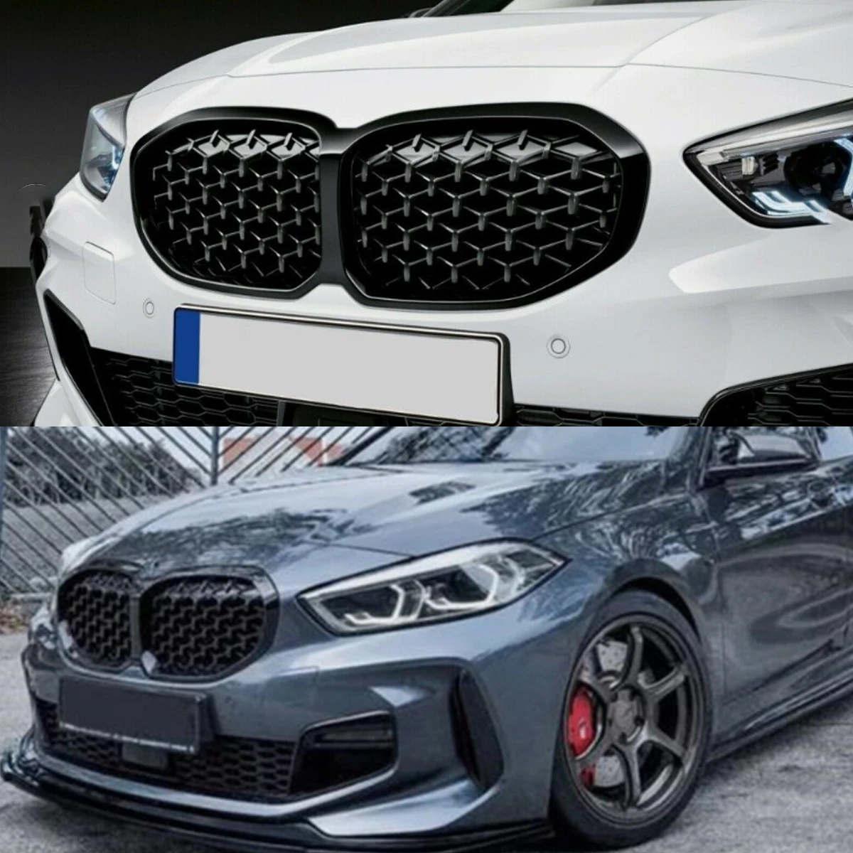 For BMW 1 Series F40 M Sport 2019-2022 116i 118d 120d 128ti M135i Car Front Bumper Kidney Intake Grilles Diamond Racing Grills