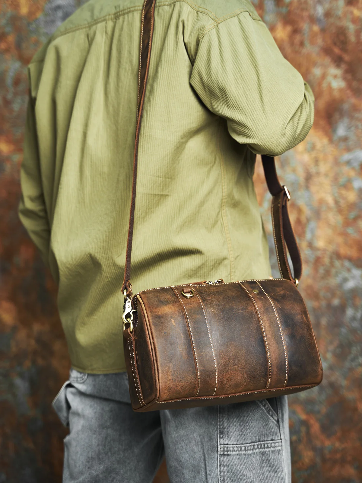 Nasva Vintage Echt leder Umhängetasche für Männer lässige Umhängetaschen kleine Umhängetasche Sporttasche – Detail 4