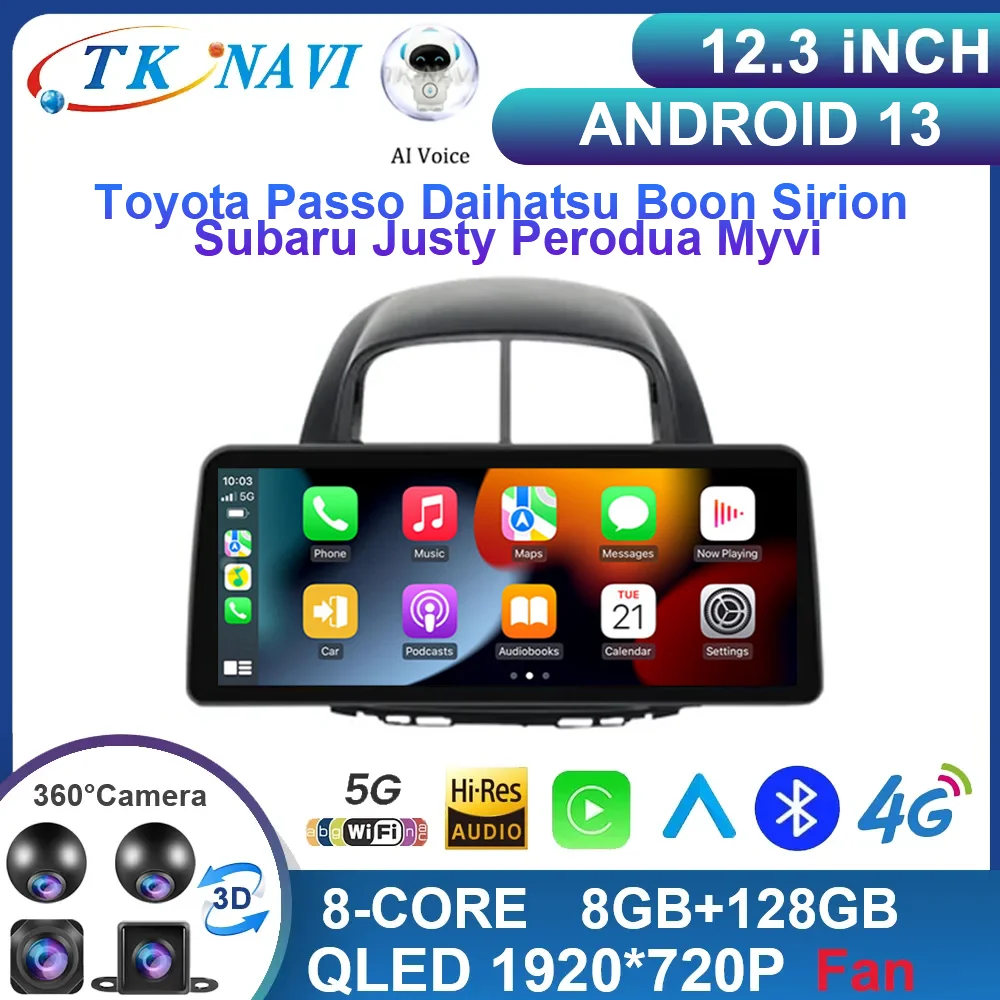 

Автомагнитола 12,3 дюймов, Android 13, для Toyota Passo Daihatsu Boon Sirion Subaru Justy Perodua Myvi, мультимедийная навигация QLED WIFI