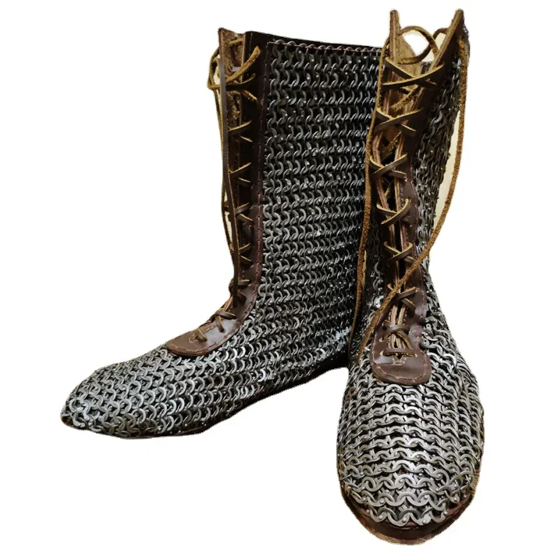 European Medieval Crusader Knight Boots Chainmail Heavy Armor Shoes Wearable Middle Age Larp Historical Reenactment Cosplay