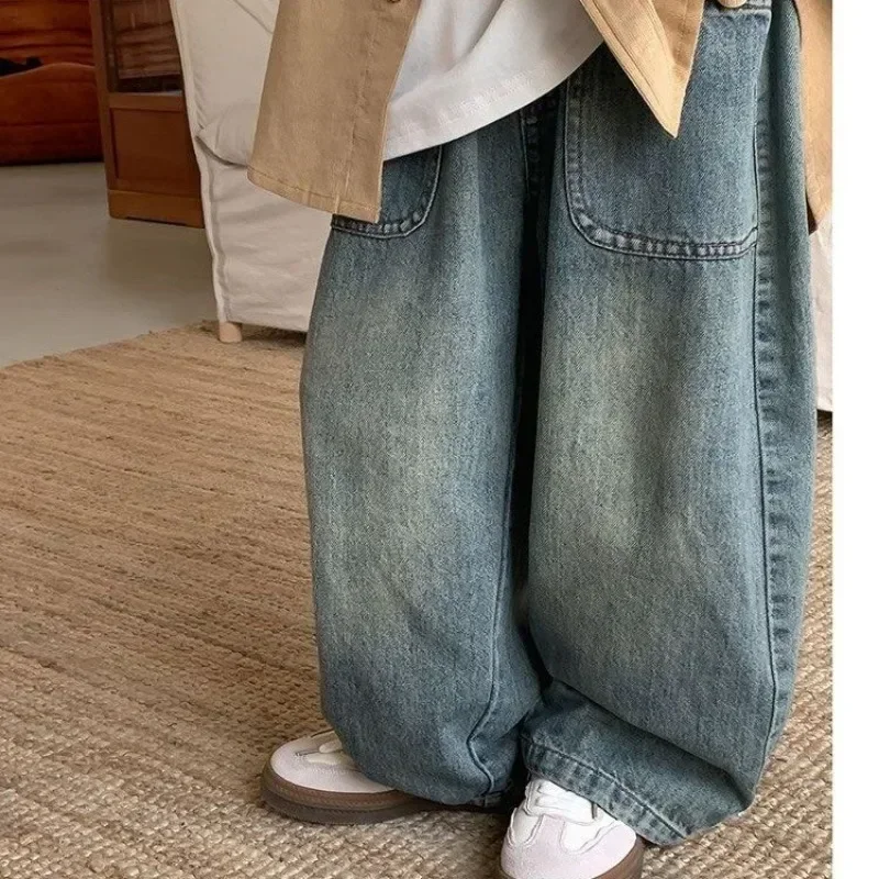 New Children's Denim Pants 2025 Spring Summer New Girls' Wide-leg Pants 2-7Year Boy's Jeans Casual Big Pocket Trousers for Kids image 4