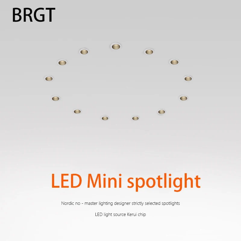 BRGT Led Mini Spot Lights Small Downlight Embedded Focos 2W5W7W Starlight Ceiling Lamp For Cabinet Display Wine Indoor Lighting