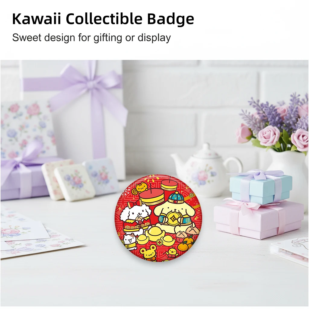 Anime Hello Kitty Kuromi Figurka Cinnamoroll Pochacco Melody Odznaka Kreskówkowa Przypinka do Cosplayu Okrągła Broszka z Blachy na Plecak