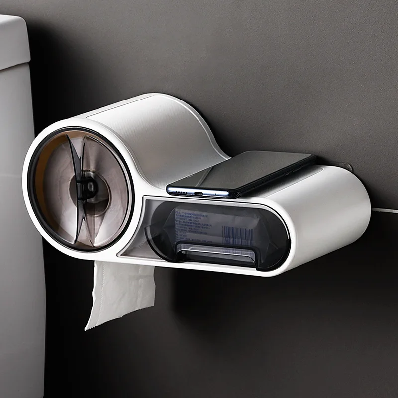 Toilet Paper Holder Plastic Storage Rack Kitchen Towel Placement of Seasoning Bottles Bathroom Wall Roll of Paper Phone Storage