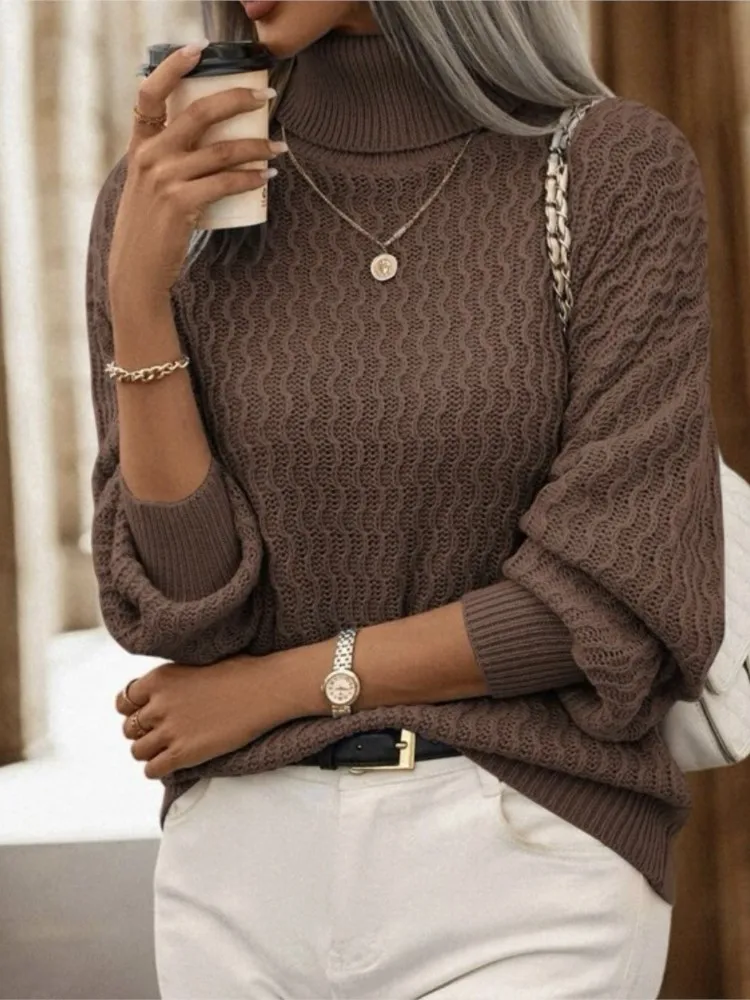 

High Neck Sweater Casual Pulls Femmes Winter Clothes Woman Knitted Pullover Loose Simple Style All-match Comfortable Commuting