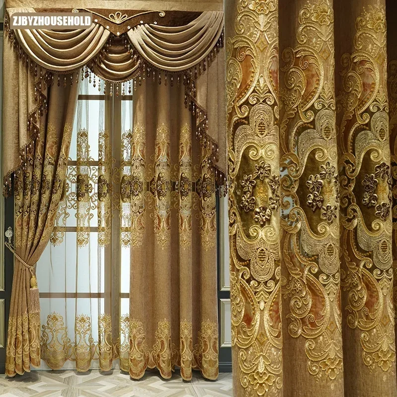 

Chenille with Hollowed Out Embroidered European Style Curtains for Living Dining Room Bedroom Luxurious Balcony Bedroom Luxury