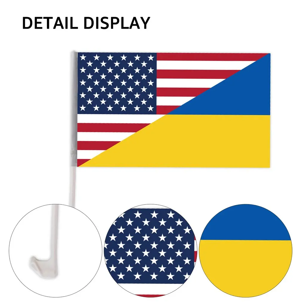 Ukraine SOS Car Window Flag 30*45cm With Flag Pole Vivid Color And Fade Proof Outdoor Decoration Banner Hand Held Stick Flag
