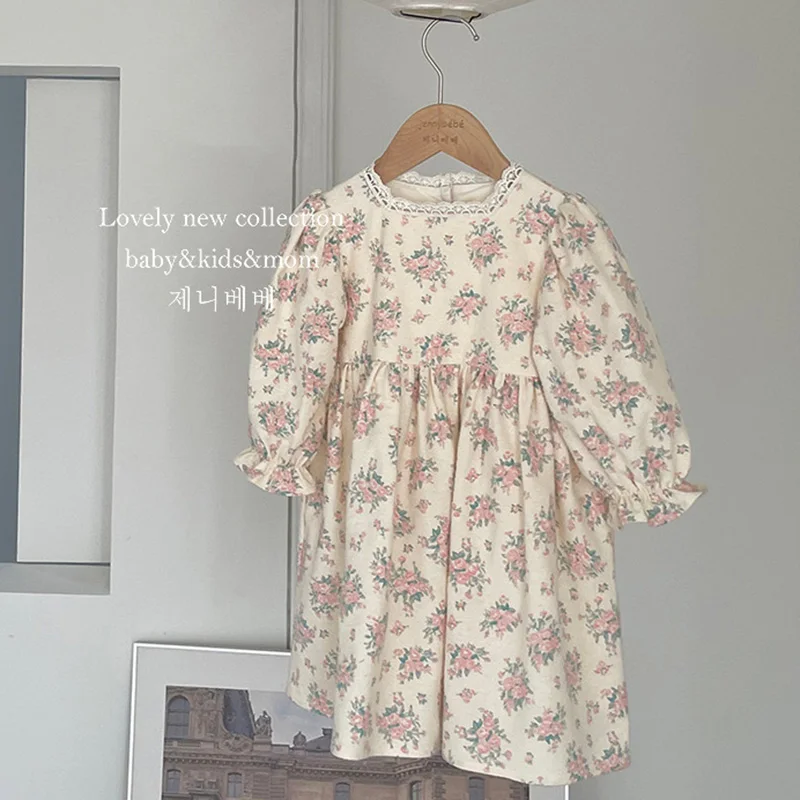Children Clothes Dress Autumn Kids Baby Girls Dress Long Sleeve Sweet Flower Print Princess Dress Spring Casual Baby Girls Dress
