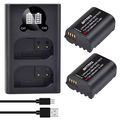 Batmax DMW-BLK22 BLK22 2280mAh Battery +LED USB Dual Charger For Panasonic LUMIX DC-S5,DC-S5K,GH5 II,GH6,S5M2, S5M2X, GH5M2
