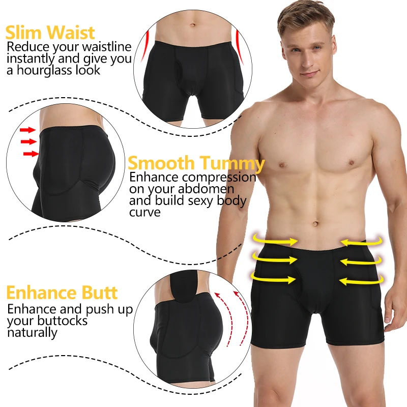 Men Shaper Padded Boxer Briefs Hip Enhancer Slimming Underwear Fake Buttocks Shapewear Butt Lifter Shorts Booty Padding Panties