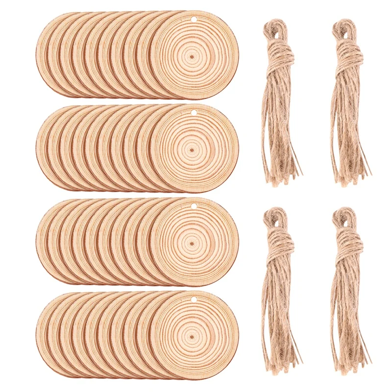 40 Pcs Natural Wood Slices Unfinished Predrilled With Hole Round Discs Wooden Circles For Christmas Ornaments