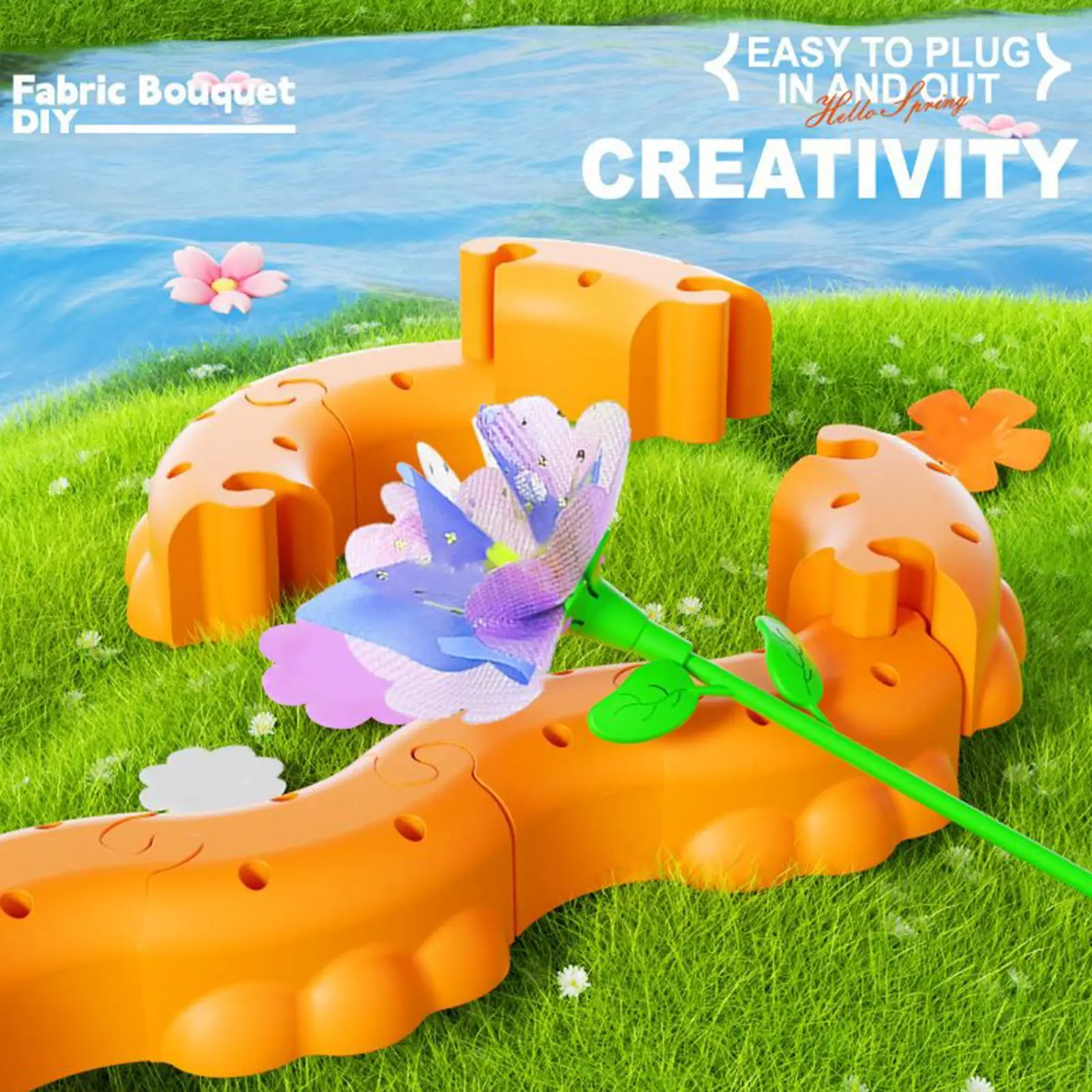 4～8歳向けフラワークラフトセット、プレカット生地を使った初心者向けアート＆クラフト、花束作り、微細運動能力向上のための感覚活動