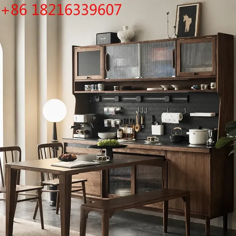 YAO North American Rubber Wood Dining Sideboard Wine Cabinet Kitchen Living Room High Storage Locker Wall Mounted Rock Slab Tea